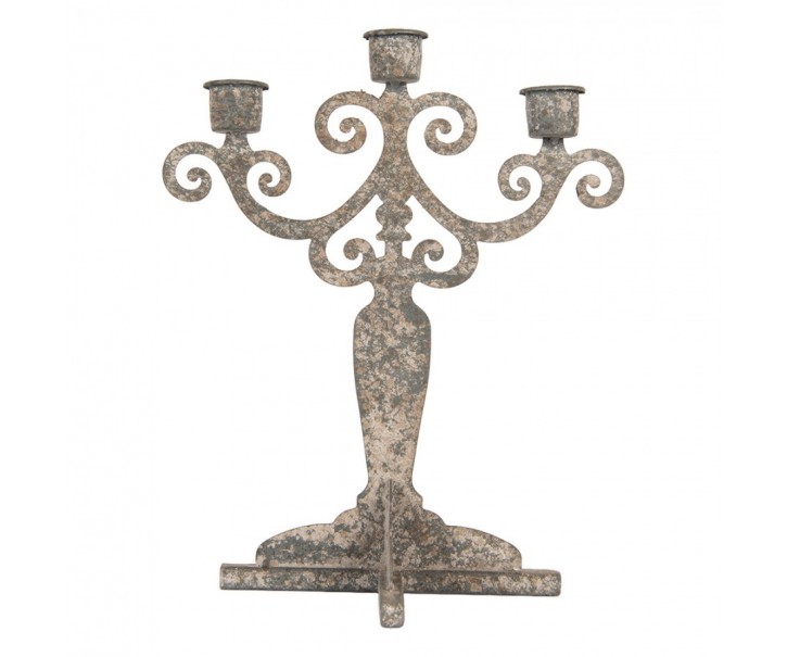 Šedý antik kovový svícen na 3 úzké svíčky Triento - 21*14*26 cm Clayre & Eef
