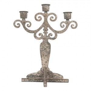 Šedý antik kovový svícen na 3 úzké svíčky Triento - 21*14*26 cm