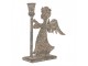 Šedý antik kovový svícen na úzkou svíčku anděl Angel - 17*6*22 cm Clayre & Eef