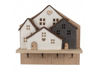 Wall Coat Rack 4 Hooks House 40x13x40 Cm Brown White Wood - 40.0 cm
