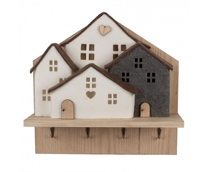 Wall Coat Rack 4 Hooks House 40x13x40 Cm Brown White Wood - 40.0 cm Clayre & Eef