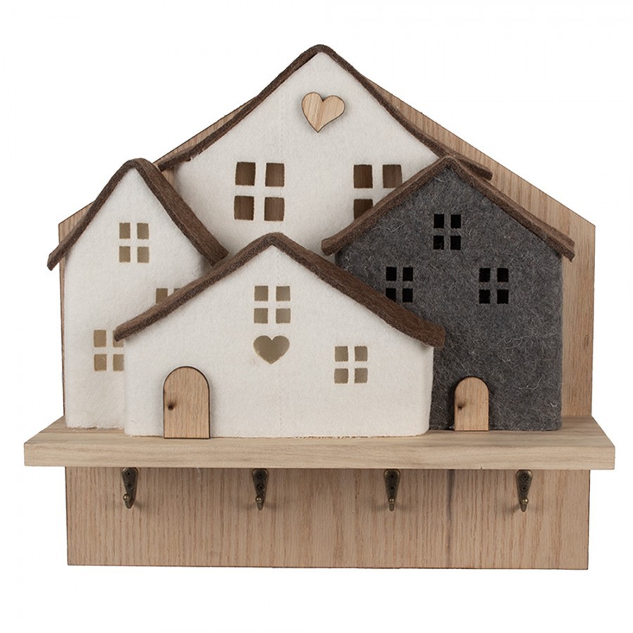 Wall Coat Rack 4 Hooks House 40x13x40 Cm Brown White Wood - 40.0 cm