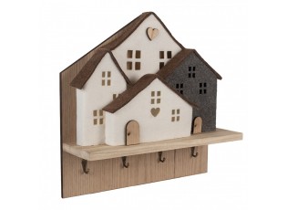 Wall Coat Rack 4 Hooks House 40x13x40 Cm Brown White Wood - 40.0 cm