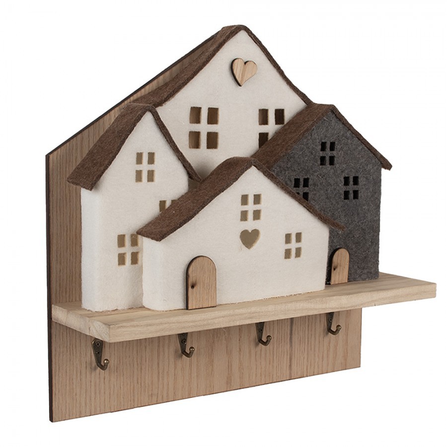 Wall Coat Rack 4 Hooks House 40x13x40 Cm Brown White Wood - 40.0 cm