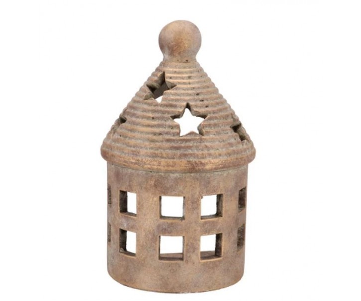 Zlatý antik cementový svícen půlkruhový domek House Gold - 14*10*23 cm daan kromhout