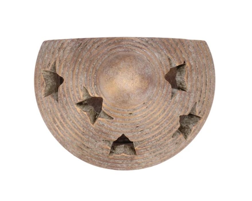 Zlatý antik cementový svícen půlkruhový domek House Gold - 14*10*23 cm