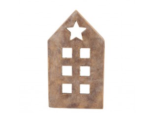 Zlatý antik cementový svícen domek House Gold - 19*12*33 cm