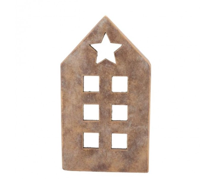 Zlatý antik cementový svícen domek House Gold - 19*12*33 cm daan kromhout