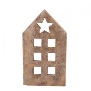 Zlatý antik cementový svícen domek House Gold - 19*12*33 cm