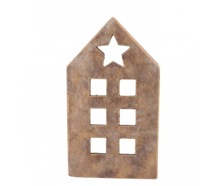 Zlatý antik cementový svícen domek House Gold - 16*10*28 cm daan kromhout