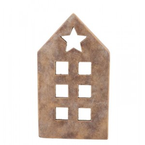 Zlatý antik cementový svícen domek House Gold - 16*10*28 cm