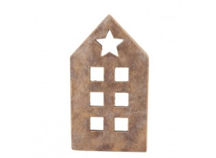 Zlatý antik cementový svícen domek House Gold - 11*11*29 cm