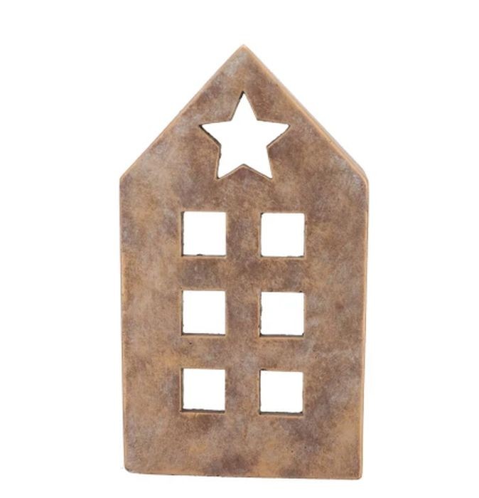 Zlatý antik cementový svícen domek House Gold - 11*11*29 cm