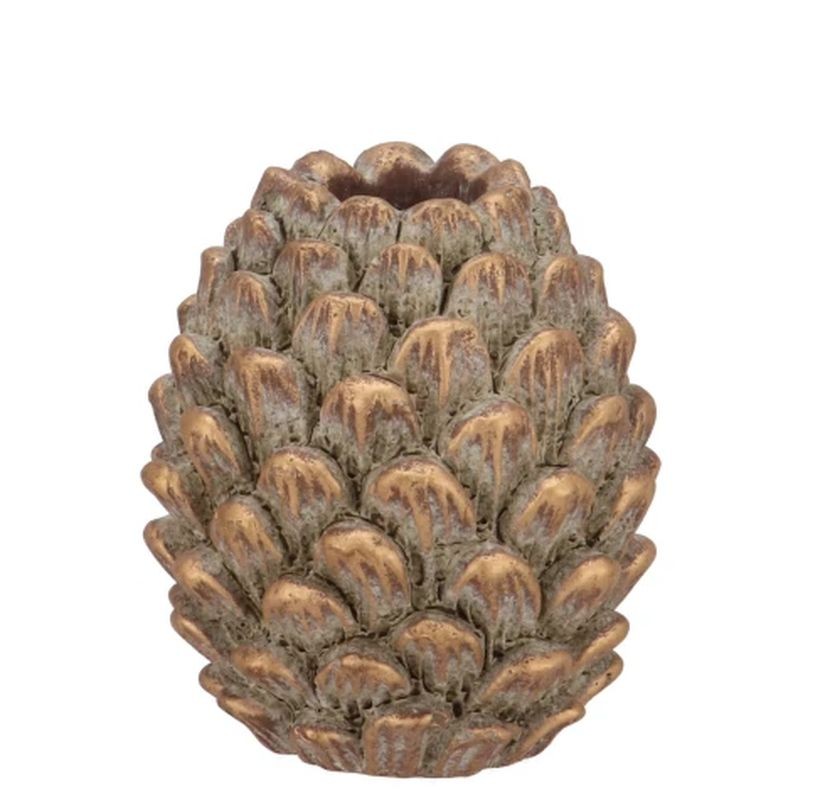 Zlatý antik cementový svícen šiška Pinecone Gold - 8*8*9 cm