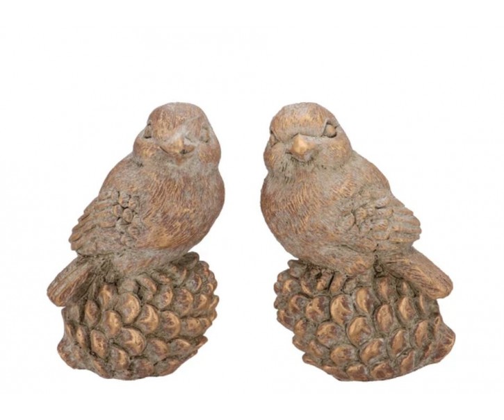 2ks zlatá antik cementová dekorace ptáček Bird Gold - 9*7*13 cm daan kromhout
