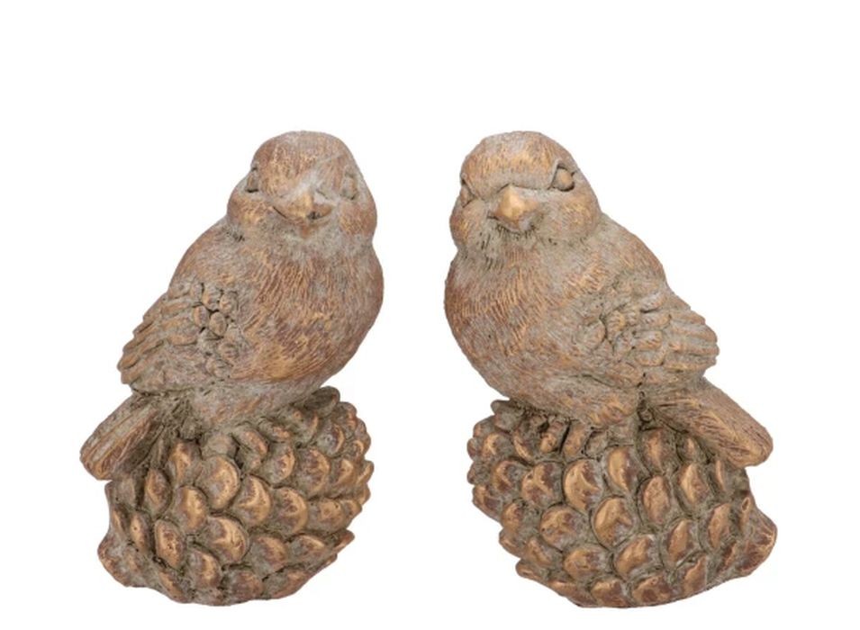 2ks zlatá antik cementová dekorace ptáček na šišce Bird Gold - 9*7*13 cm 571494