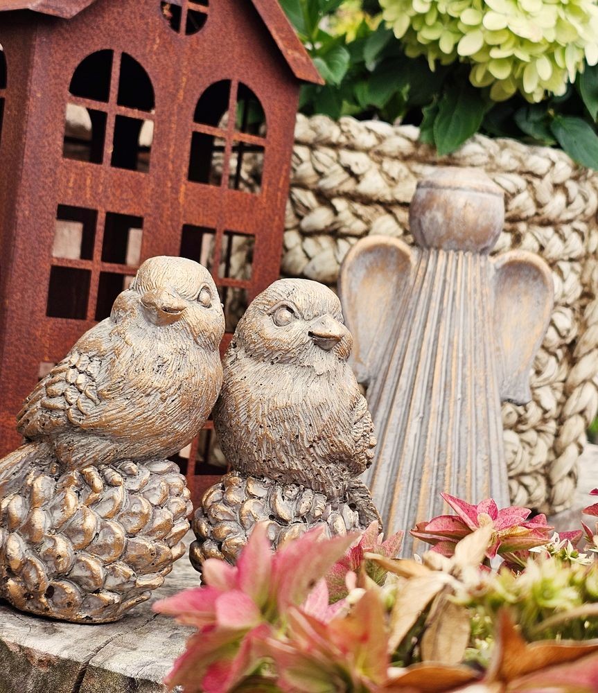 2ks zlatá antik cementová dekorace ptáček Bird Gold - 9*7*13 cm