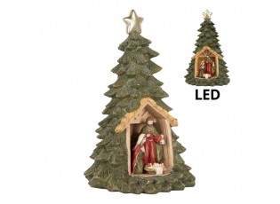 Vánoční dekorace stromek se svatou rodinou a Led - Ø 15*24 cm