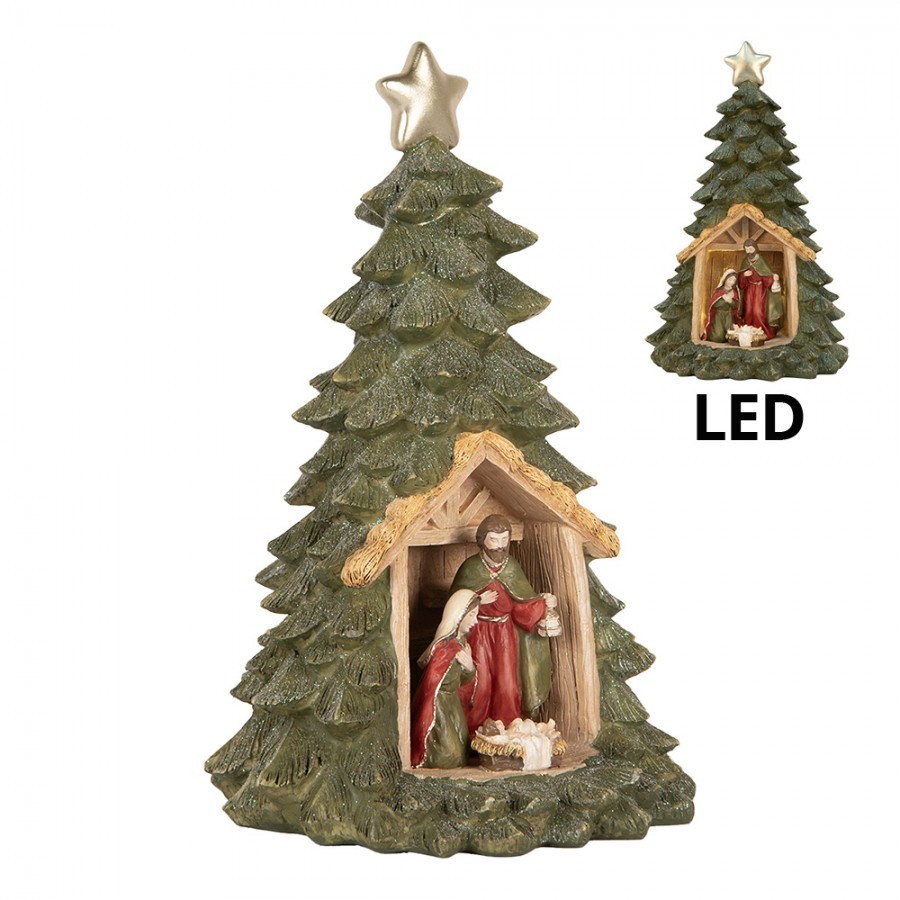 Vánoční dekorace stromek se svatou rodinou a Led - Ø 15*24 cm