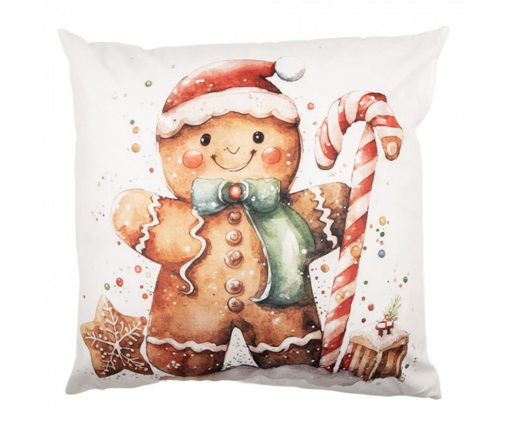 Bílý povlak na polštář s perníčkem Gingerbread - 45*45 cm Clayre & Eef