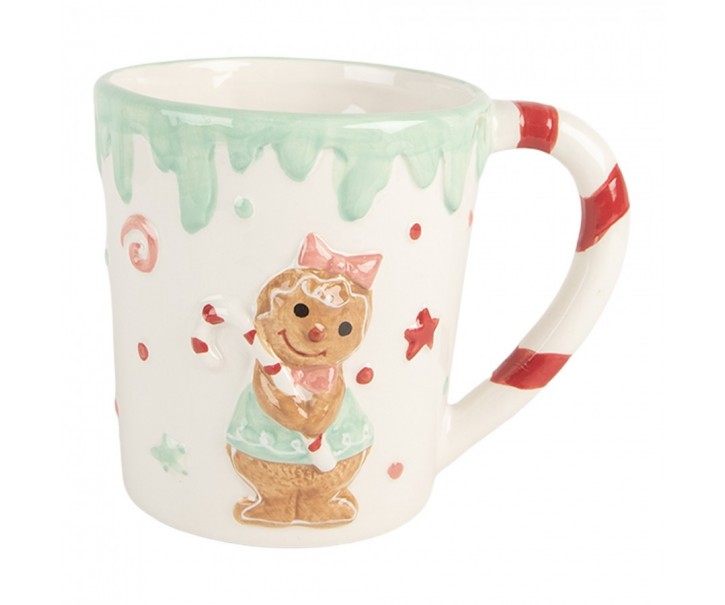 Bílý keramický hrneček s perníčkem Gingerbread - 13*10*10 cm / 400 ml Clayre & Eef