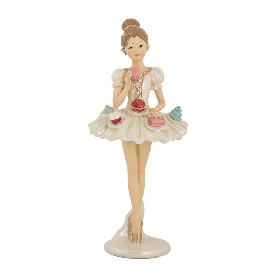 Béžová antik dekorace Ballerina s dortíčky na sukni - Ø 10*24 cm