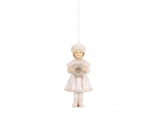 Růžová závěsná dekorace děvčátko držící věneček - 5*5*11 cm