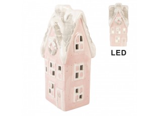 Růžový keramický LED domek Lamont - 11*10*24 cm
