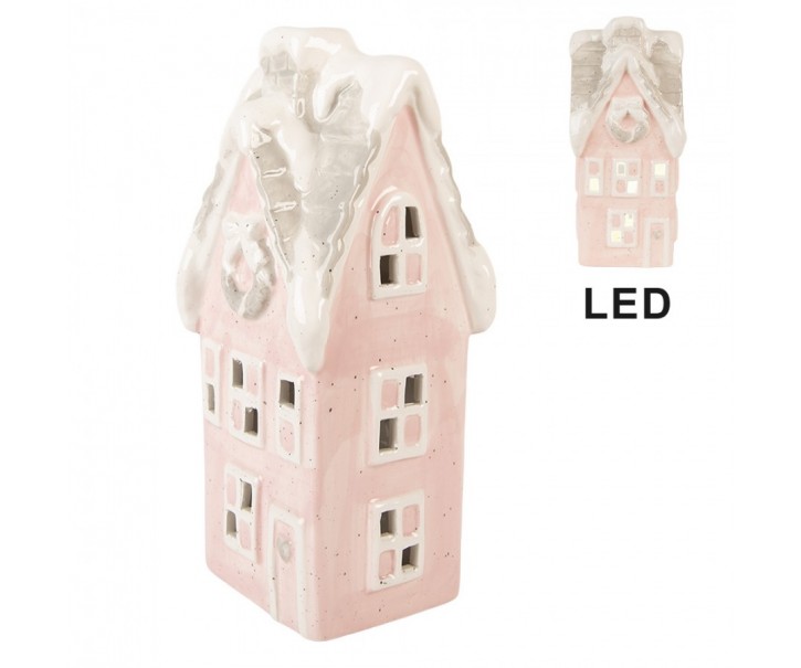 Růžový keramický LED domek Lamont - 11*10*24 cm Clayre & Eef