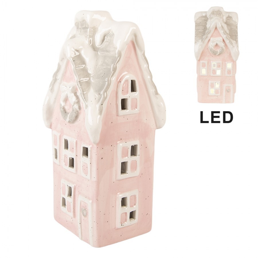 Růžový keramický LED domek Lamont - 11*10*24 cm