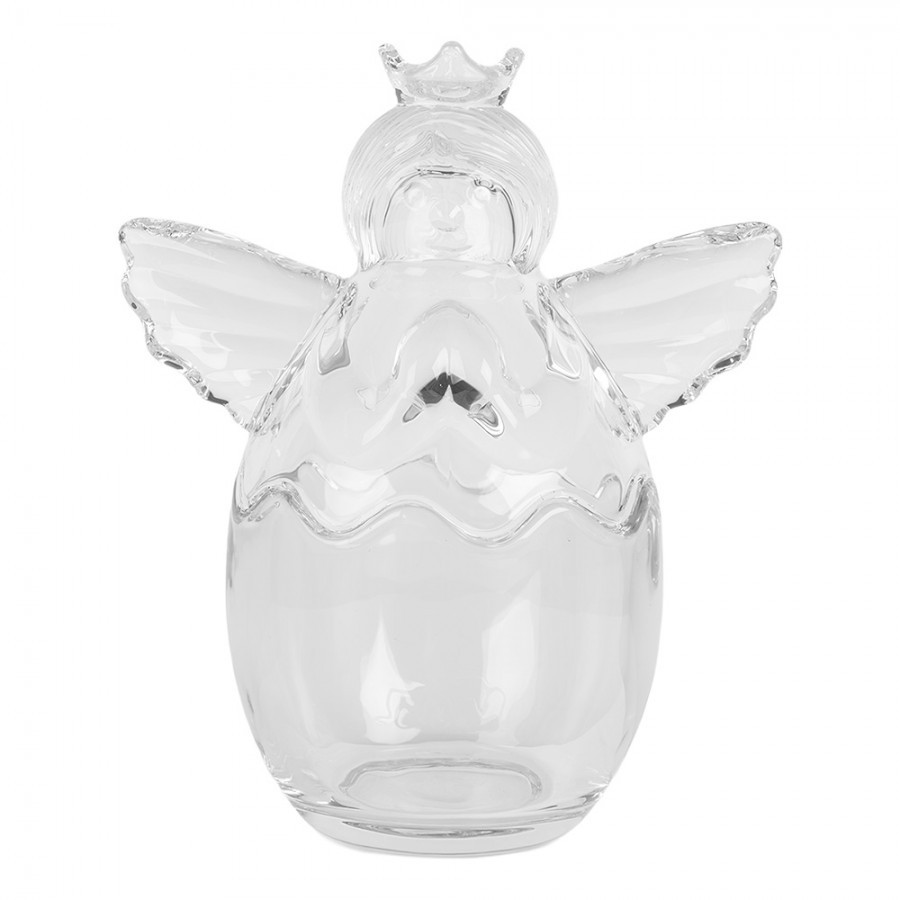 Transparentní skleněná dóza anděl - 15*10*18 cm