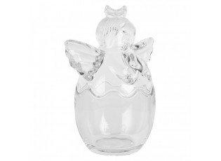 Transparentní skleněná dóza anděl - 15*10*18 cm