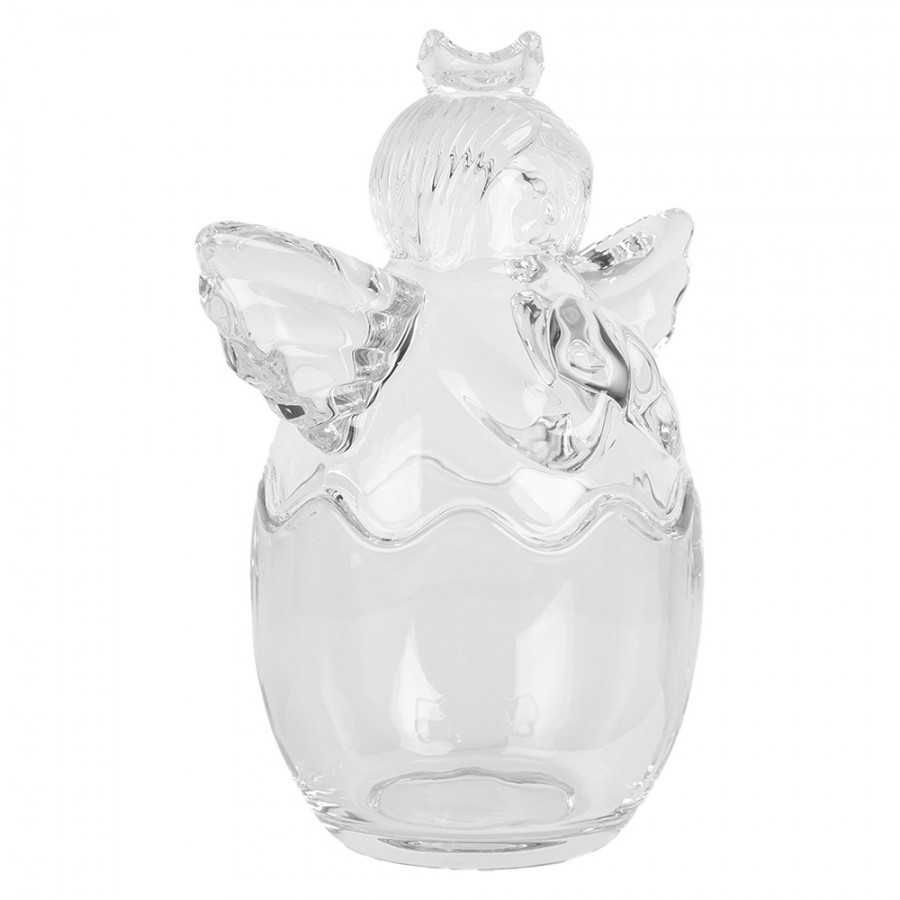 Transparentní skleněná dóza anděl - 15*10*18 cm