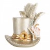 Stříbrná dekorace klobouk s peřím a růží - 13*11*13 cm