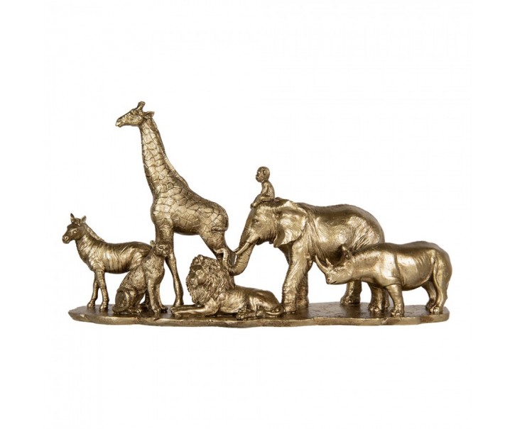Zlatá antik dekorace Safari zvířata - 52*14*30 cm Clayre & Eef