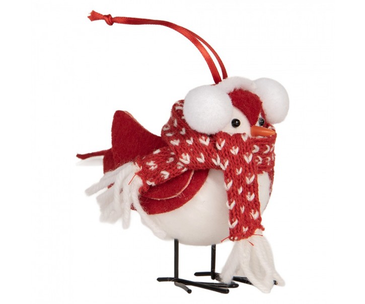 Decoration Bird 6x6x14 Cm Red White Synthetic - 12*7*10 cm Clayre & Eef