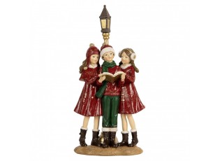 Červená vánoční dekorace zpívající sbor dívky u lampy - 14*9*28 cm