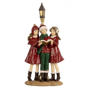 Červená vánoční dekorace zpívající sbor dívky u lampy - 14*9*28 cm