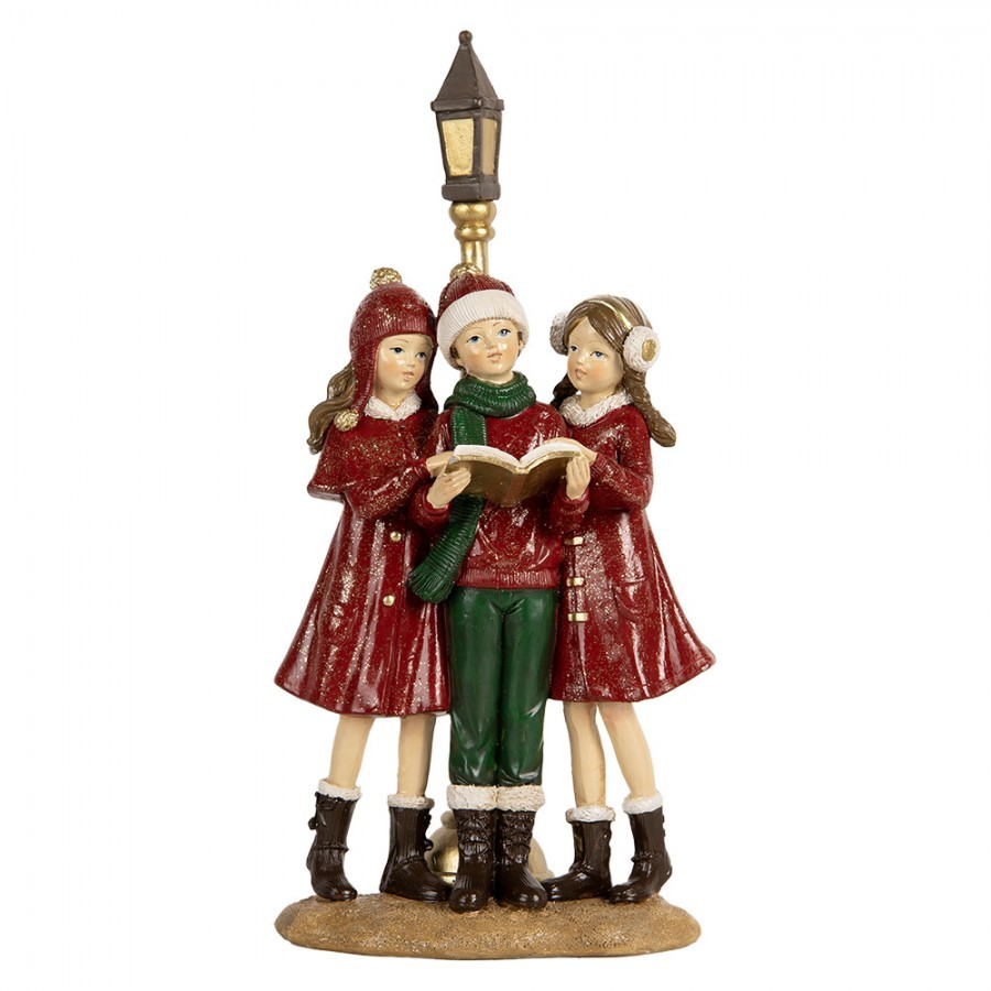 Červená vánoční dekorace zpívající sbor dívky u lampy - 14*9*28 cm