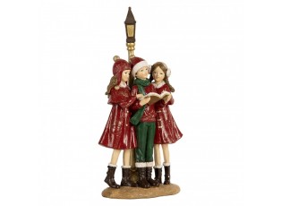 Červená vánoční dekorace zpívající sbor dívky u lampy - 14*9*28 cm