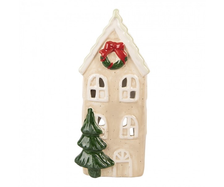 Tealight Holder House 9x8x20 Cm Beige Ceramic - 9*8*20 cm Clayre & Eef
