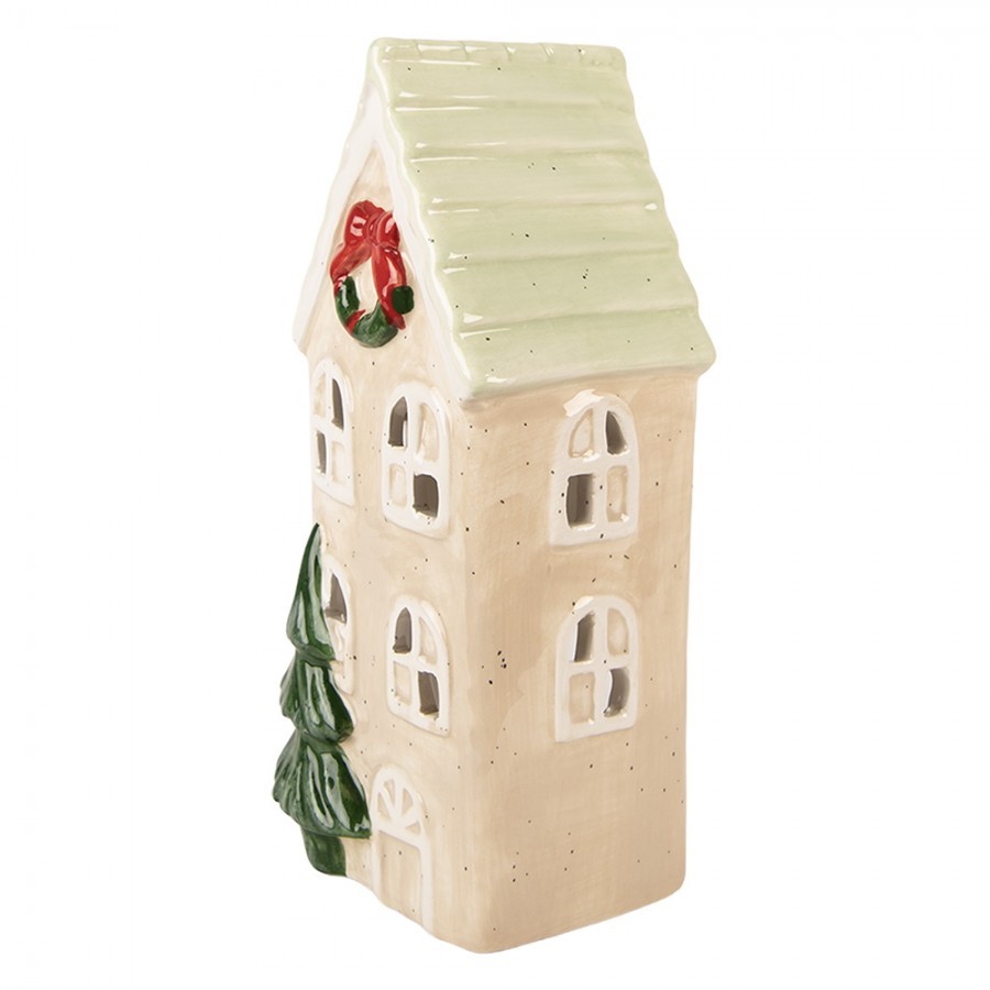 Tealight Holder House 9x8x20 Cm Beige Ceramic - 9*8*20 cm