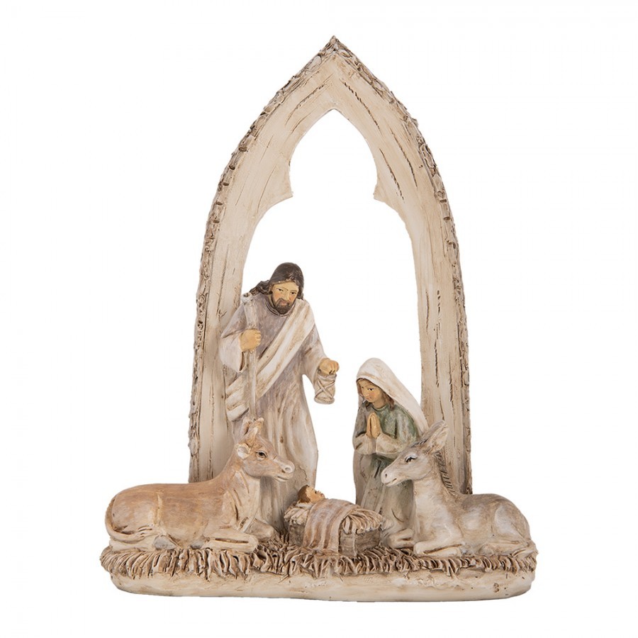 Béžová antik vánoční dekorace betlém - 18*7*22 cm 
