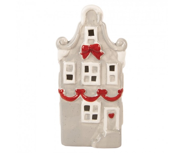 Šedo-červený keramický LED domek Lamont - 11*9*22 cm Clayre & Eef