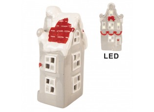 Šedo-červený keramický LED domek Lamont - 11*9*22 cm