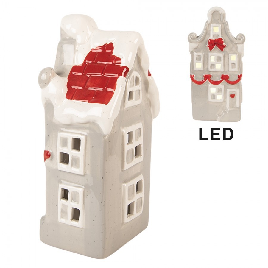 Šedo-červený keramický LED domek Lamont - 11*9*22 cm