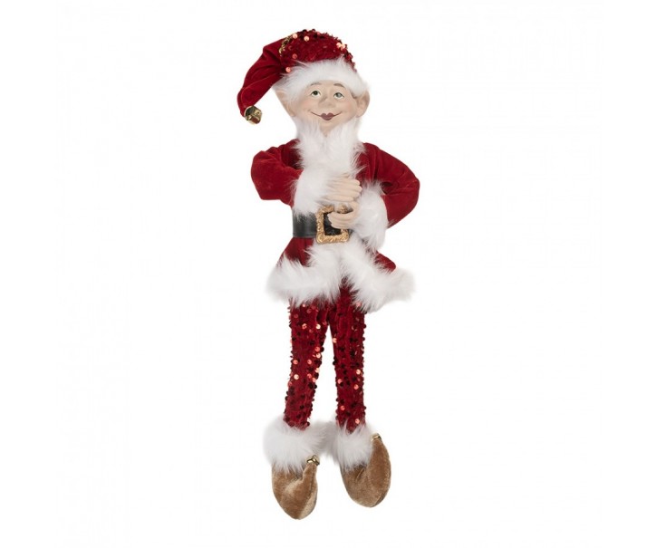 Vánoční dekorace Elf v červeném Santa obleku - 17*12*52 cm Clayre & Eef