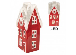 Červený keramický LED domek Lamont - 11*10*24 cm