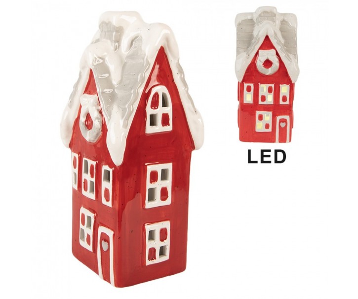 Červený keramický LED domek Lamont - 11*10*24 cm Clayre & Eef