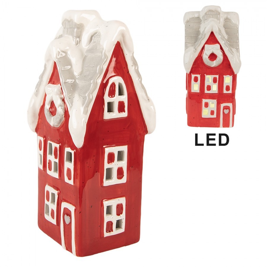 Červený keramický LED domek Lamont - 11*10*24 cm